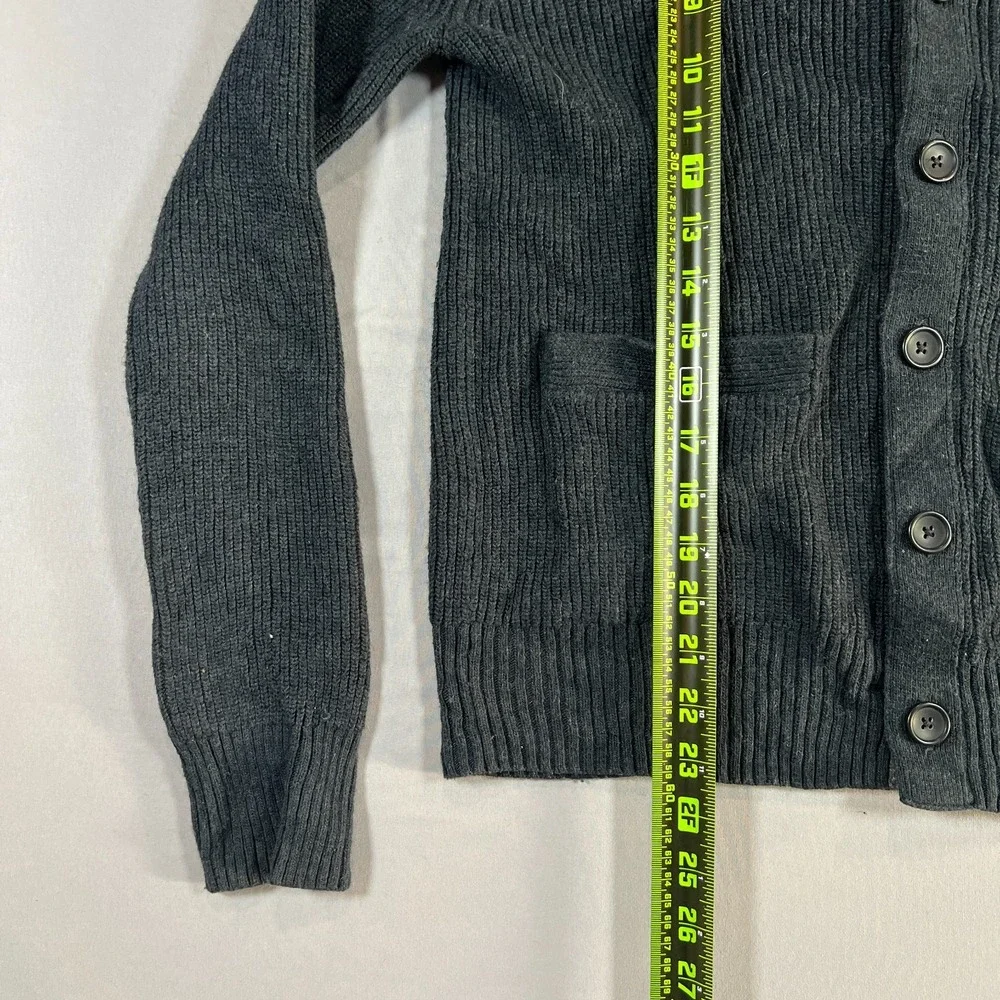Banana Republic Chambray Cardigan Sweater Mens S Navy Cotton Ribbed Trim V Neck